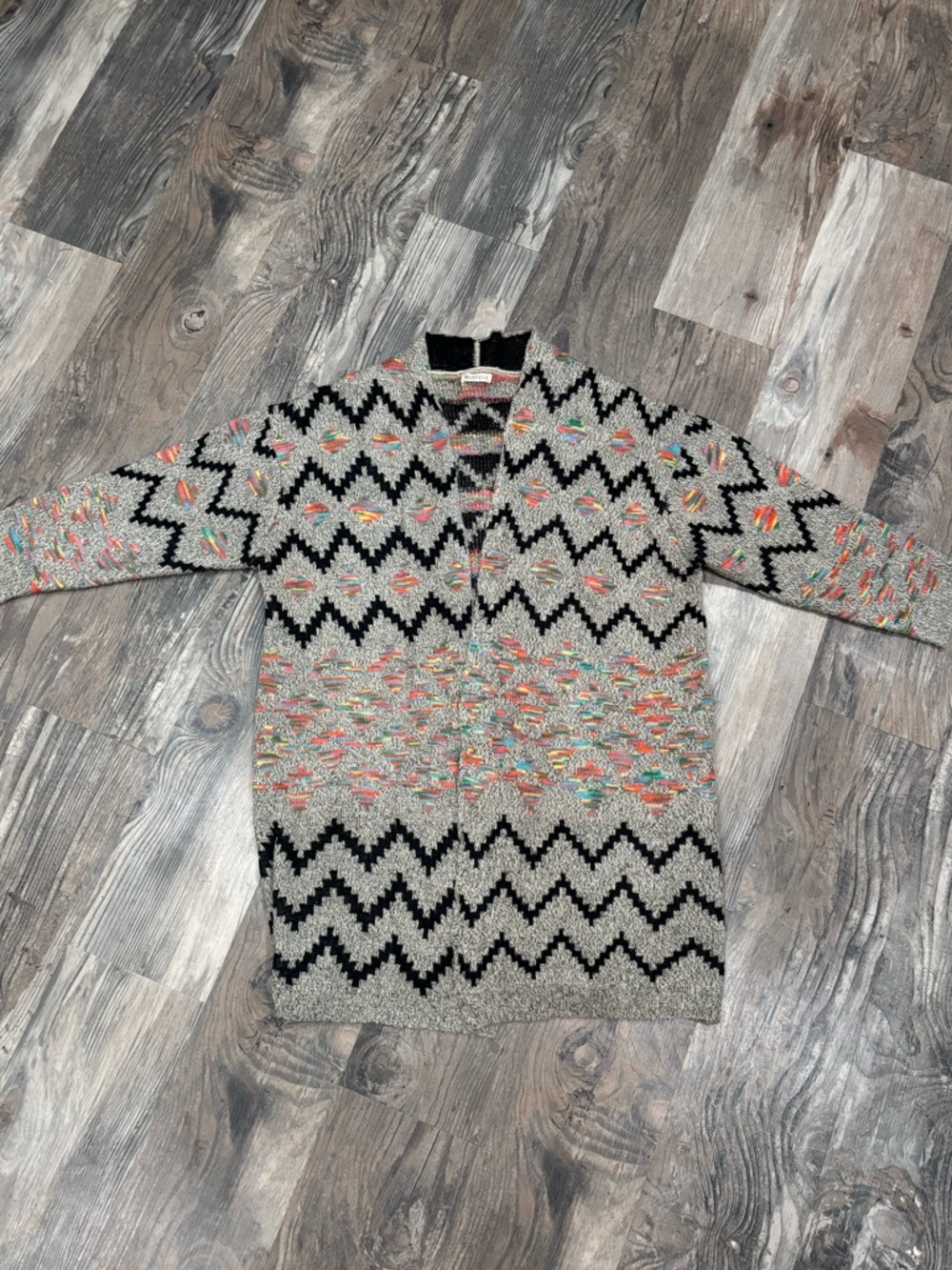 Multicolor Chevron Knit Cardigan Sweater